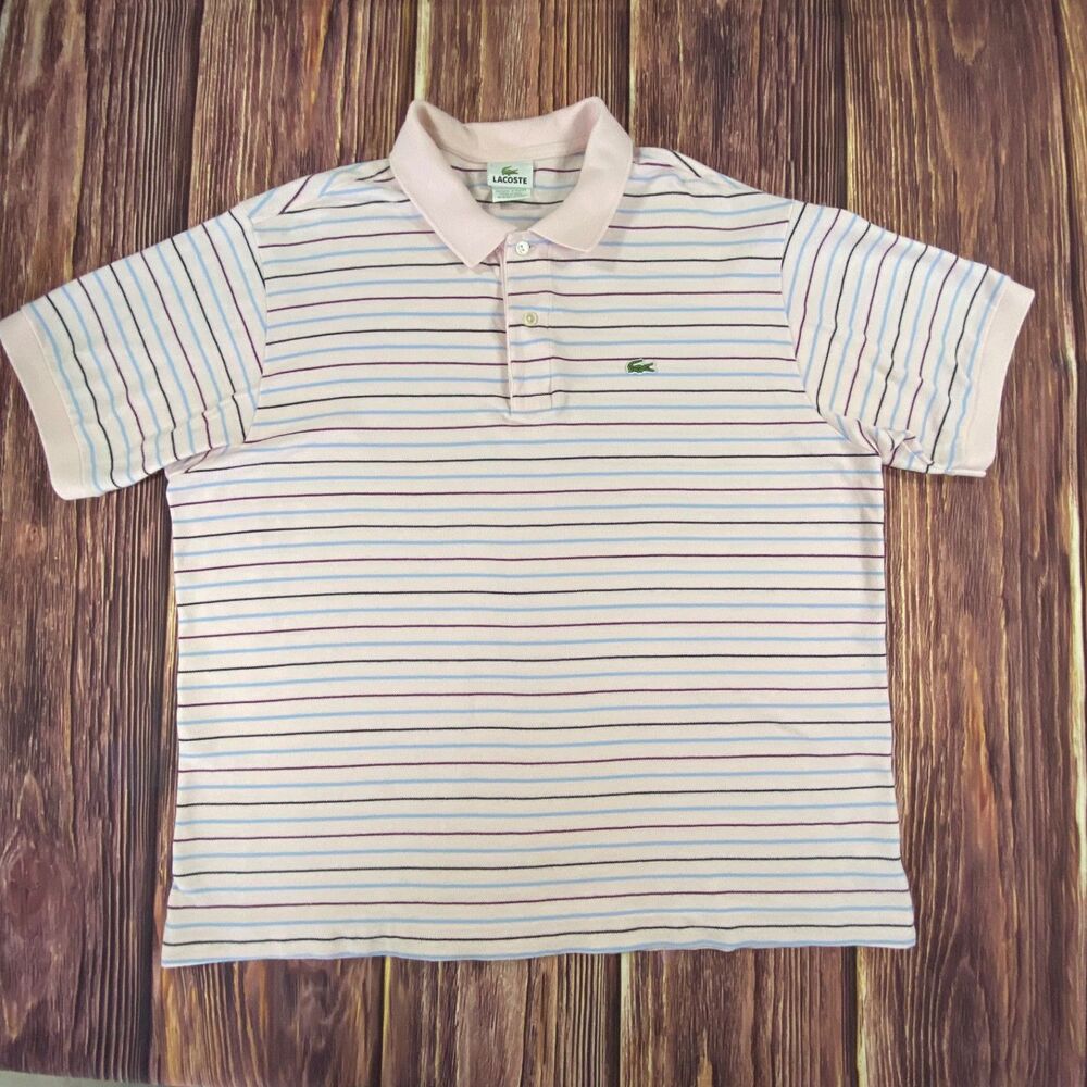 Vintage Lacoste Pink Striped Polo Men’s Size 7 Pre-Owned Classic Shirt